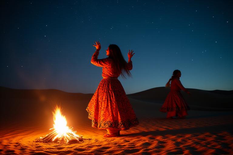 रेगिस्तानी शिविर में राजस्थानी लोक नृत्य