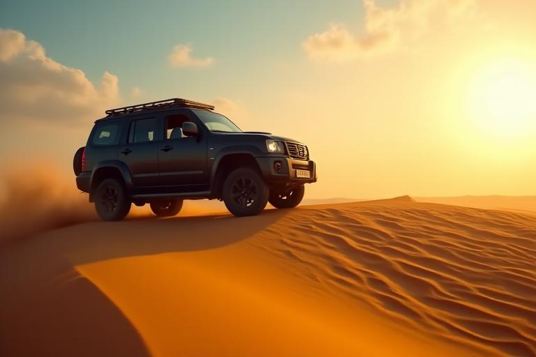 रेगिस्तानी टीलों पर 4x4 वाहन के साथ निर्देशित ड्यून सफारी
